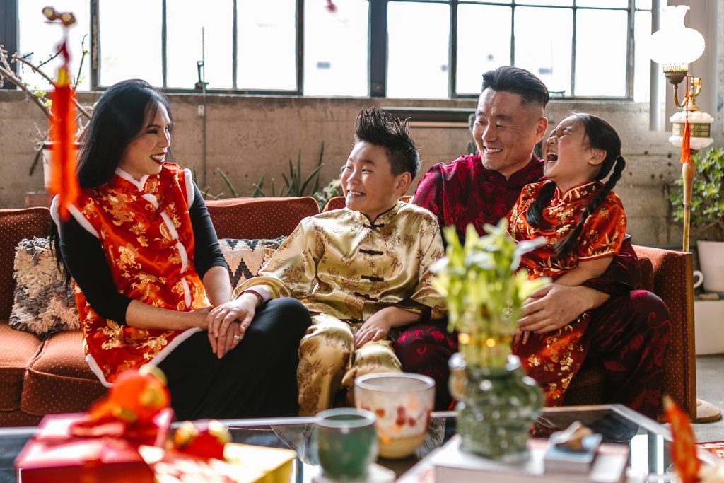 Family celebrating Chinese New Year 2021 safely at home